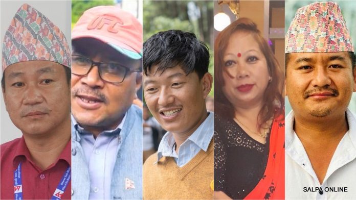 क्रमशः अध्यक्ष हर्कराज राई, उपाध्यक्ष राजकुमार तामाङ, महासचिव आरेन राई, कोषाध्यक्ष समिता राई र प्रवक्ता अरुण गुरुङ।